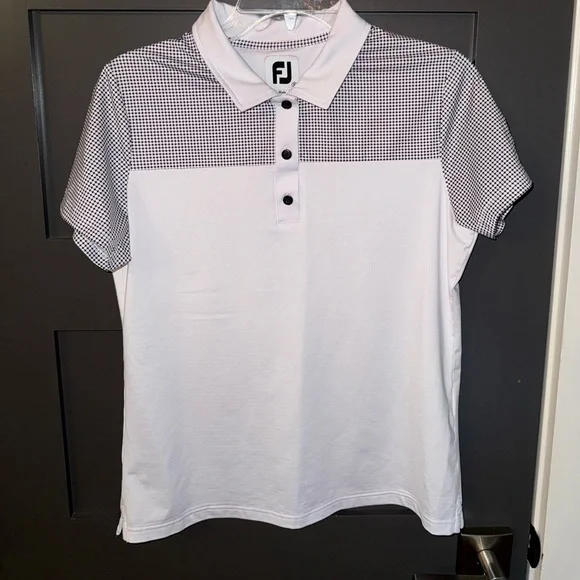 FootJoy FootJoy Women's Lisle Dot Print Yoke Polo- White  size small - Picture 10 of 12
